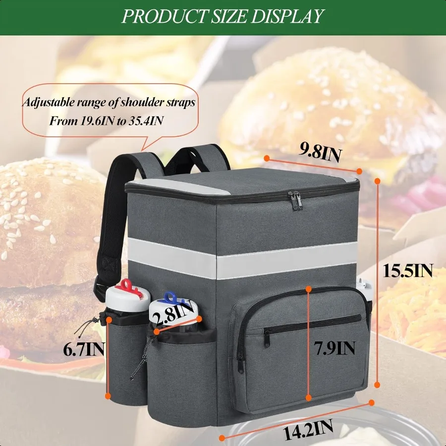Mochila para entrega de alimentos, bolsa para entrega de pizza, bolsa isolada para entrega com porta-copos, mochila para entrega com placas de porta para bicicleta d