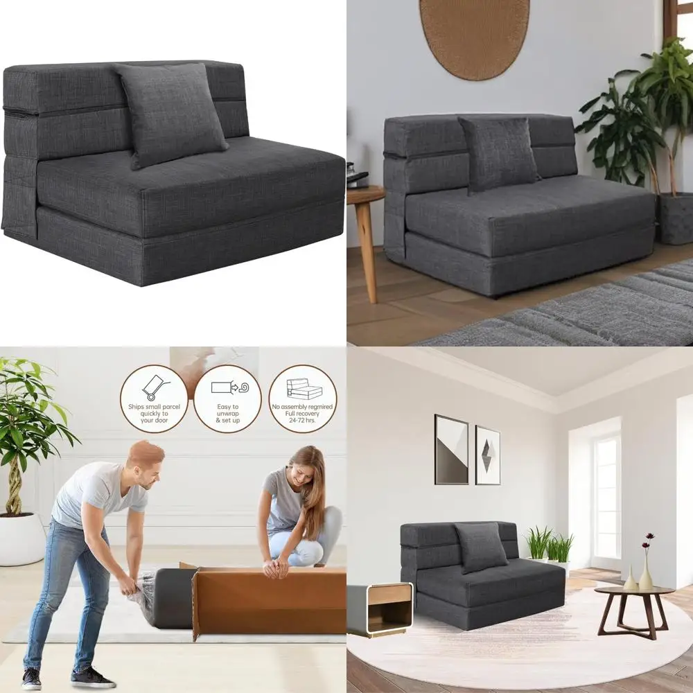 

Twin Size Foldable Sofa Bed with Memory Foam Pillows, Convertible Sleeper Chair for Living Room, Home Office, and Guests