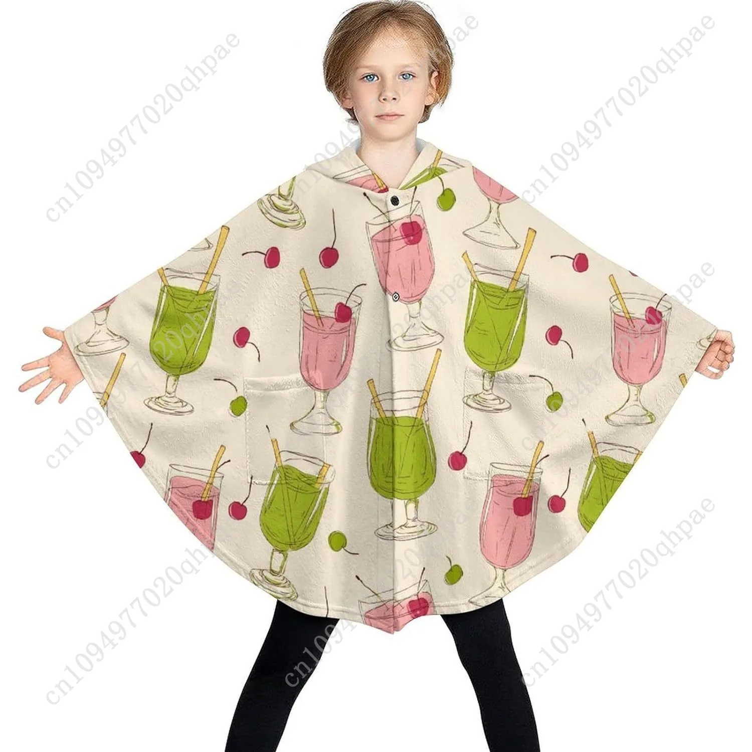 سترة بطانية مريحة من الفلانيل، هوديي كبير الحجم للمشروبات الملونة والكرز مع جيوب للأطفال والمراهقين #3
