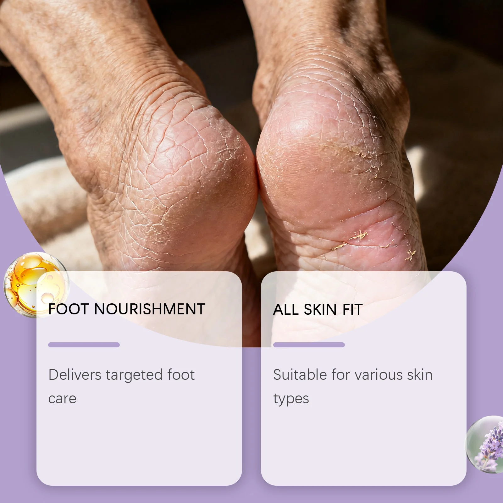مرطب القدم الخزامى إصلاح الكعب المتشقق المغذي التقشير المضادة للجفاف إزالة الجلد الميت السلس الخريف الشتاء العناية بالبشرة