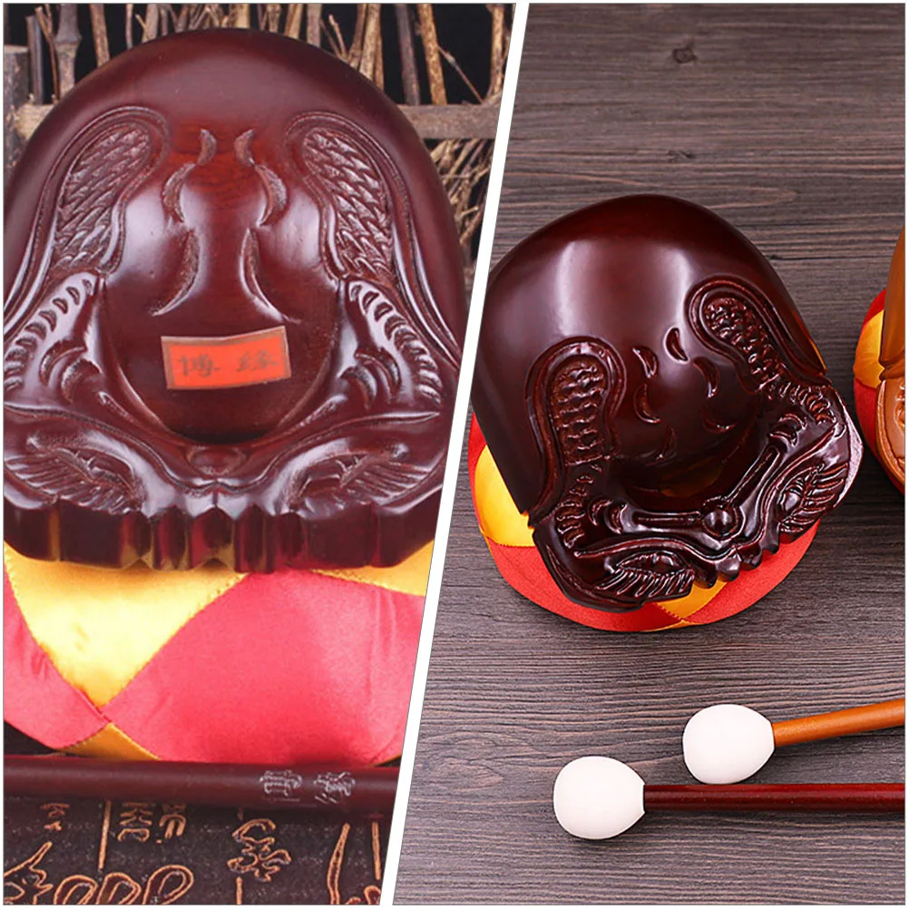 

Wooden Fish Set 5 Inches Dark Chanting Wood Carving Meditation Percussion Instrument Stick Religious Tools Temple