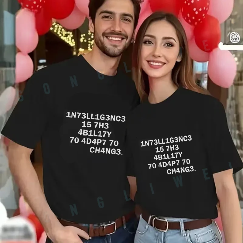 

Basic Style Pure Creative Letter T-shirt Men's And Women's Summer New Casual Tee Short-sleeved Fashion Moto Top