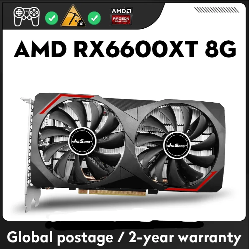 JIESHUO RX6600XT 8G Gaming Graphics Card with 128bit GDDR6, AMD RX 6600XT 8g Desktop Computer video cards rx 6600 xt PC 6600xt