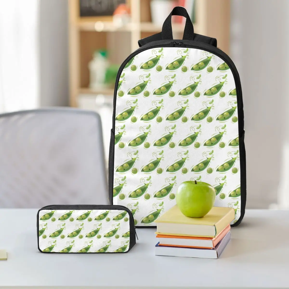 Vibrant In Color Cute Pea Pattern Backpack Boys Girls BookBag School Bag Shoulder Bags 3ps Insulated Lunch Bag Pencil Case