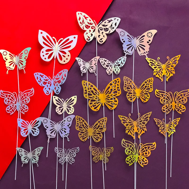 10PCS 3D Schmetterling Kuchen Topper Set Gold Silber Geburtstag Party Dekorationen für Cupcakes DIY Wandbehang Dekor Schmetterling Thema