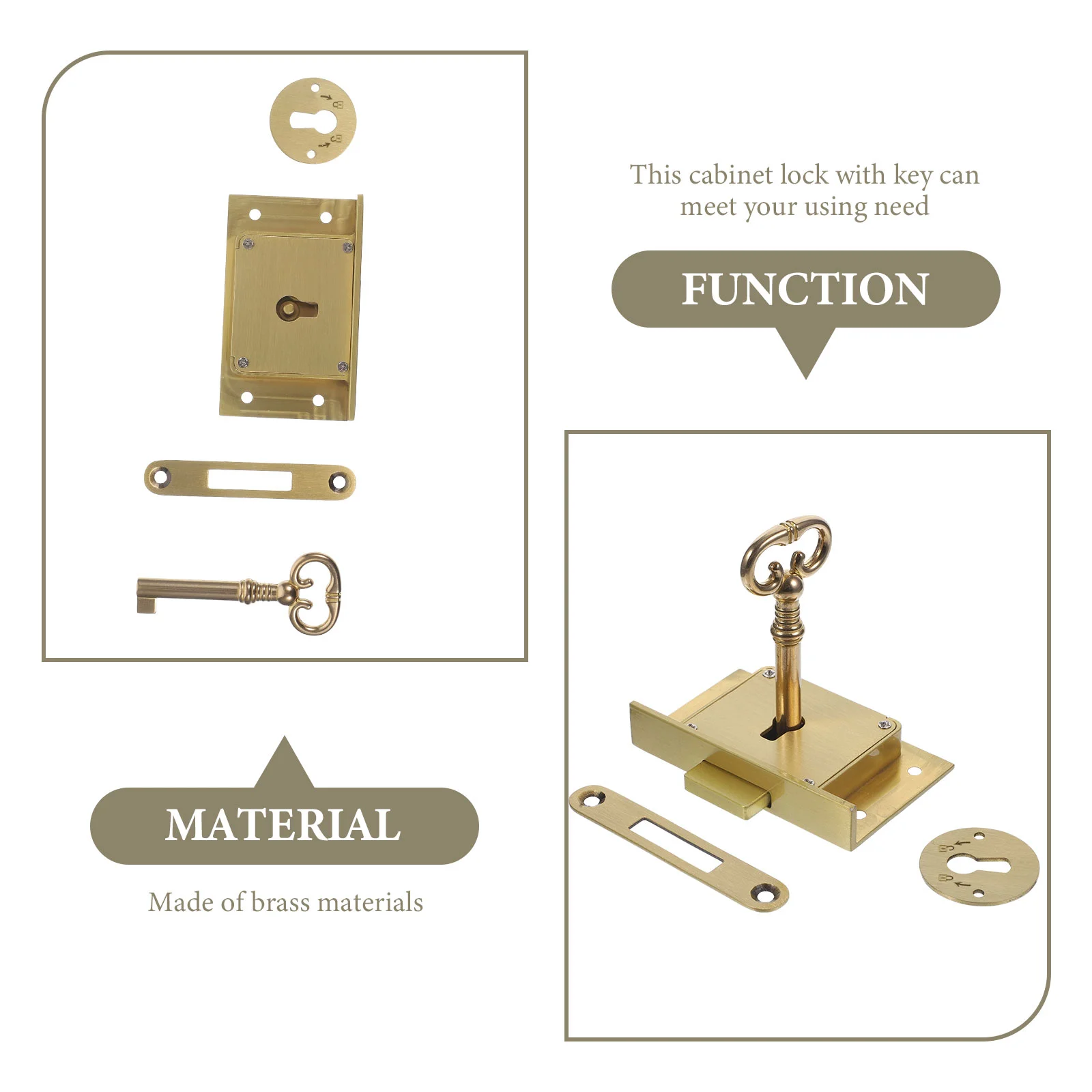 Decor Home Cabinet Lock Brass Furniture Secure Drawer Decorate Locks Golden File