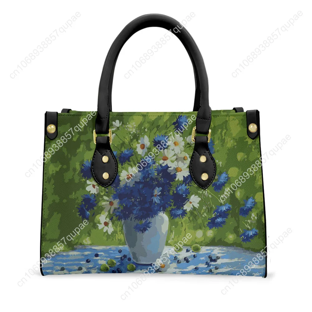 Floral Print Pattern Tote Bag Purse Womens Mens Personalized Text Image PU Leather Handbag Business Shopping Gift Bags