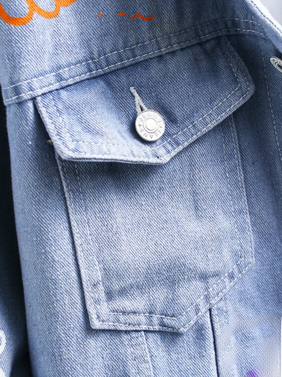 

Spring Autumn Men's Denim Jaet Trendy Letter Print Casual irt for Teenagers Students Haome Turn-down Collar Coat