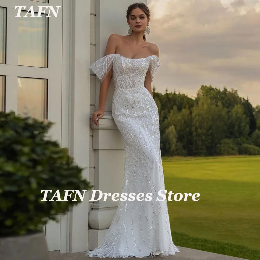 TAFN Civil Luxury Sequined Wedding Dresses Off the Shoulder Elegant Sexy Mermaid Bridal Gown Custom Made vestidos de novia