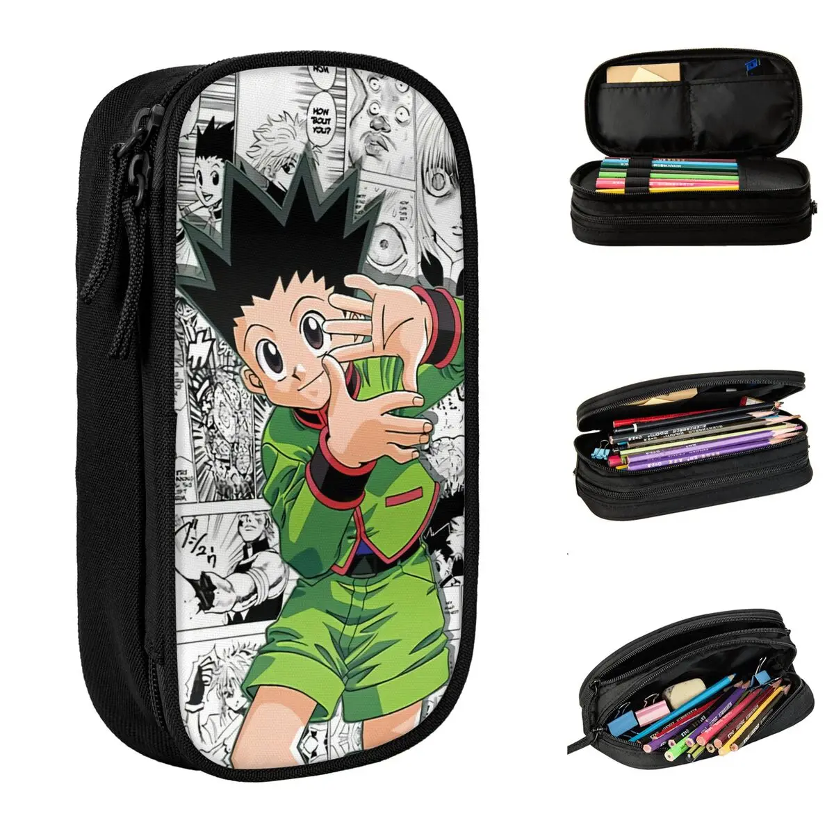 Kotak pensil Anime Hunter X Hunter terbaik Mode kotak pensil kotak pena untuk pelajar tas kapasitas besar perlengkapan sekolah hadiah alat tulis