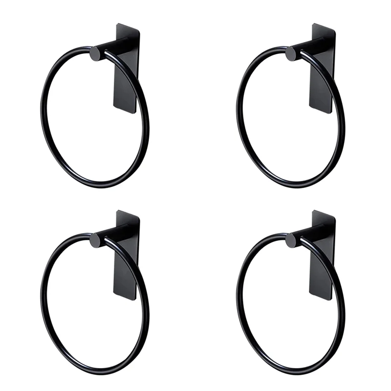 

4X Towel Ring/Hand Towel Holder - Self Adhesive Round Towel Rack Hand Towel Bar For Bathroom, Stainless Steel Black