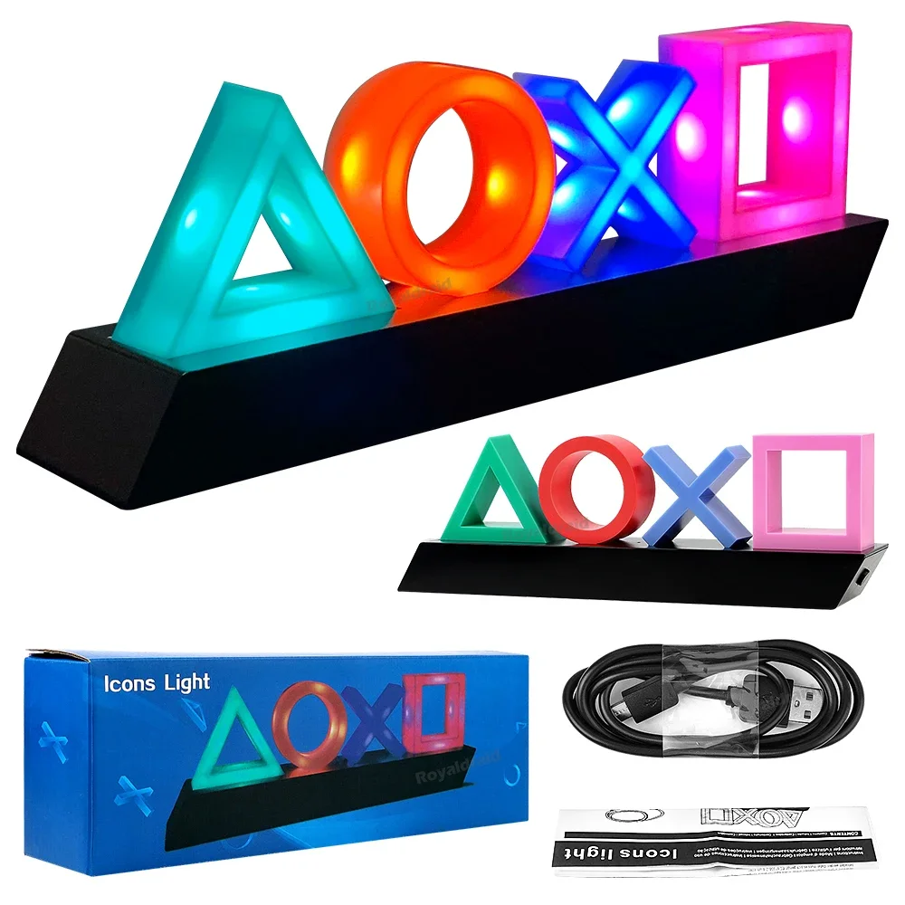 Luce icona di gioco per PS4 PS5 Luce musicale Controllo vocale Lampada al neon a LED Decorazione atmosfera per bar USB/alimentato a batteria