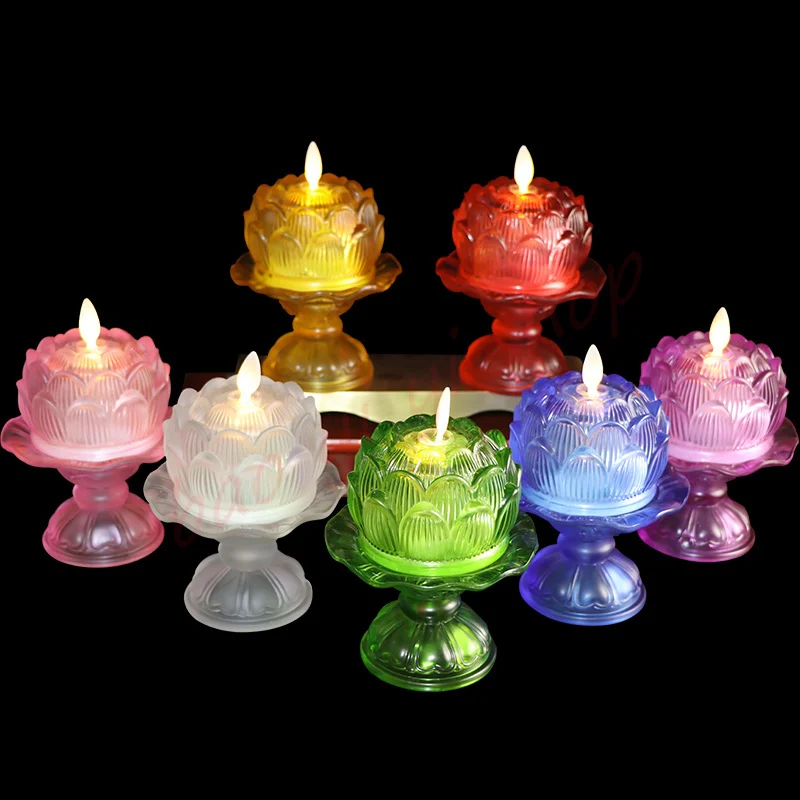 Colorful glazed lotus lamp, ever burning lamp, electronic candle,  Religious supplies，mascot