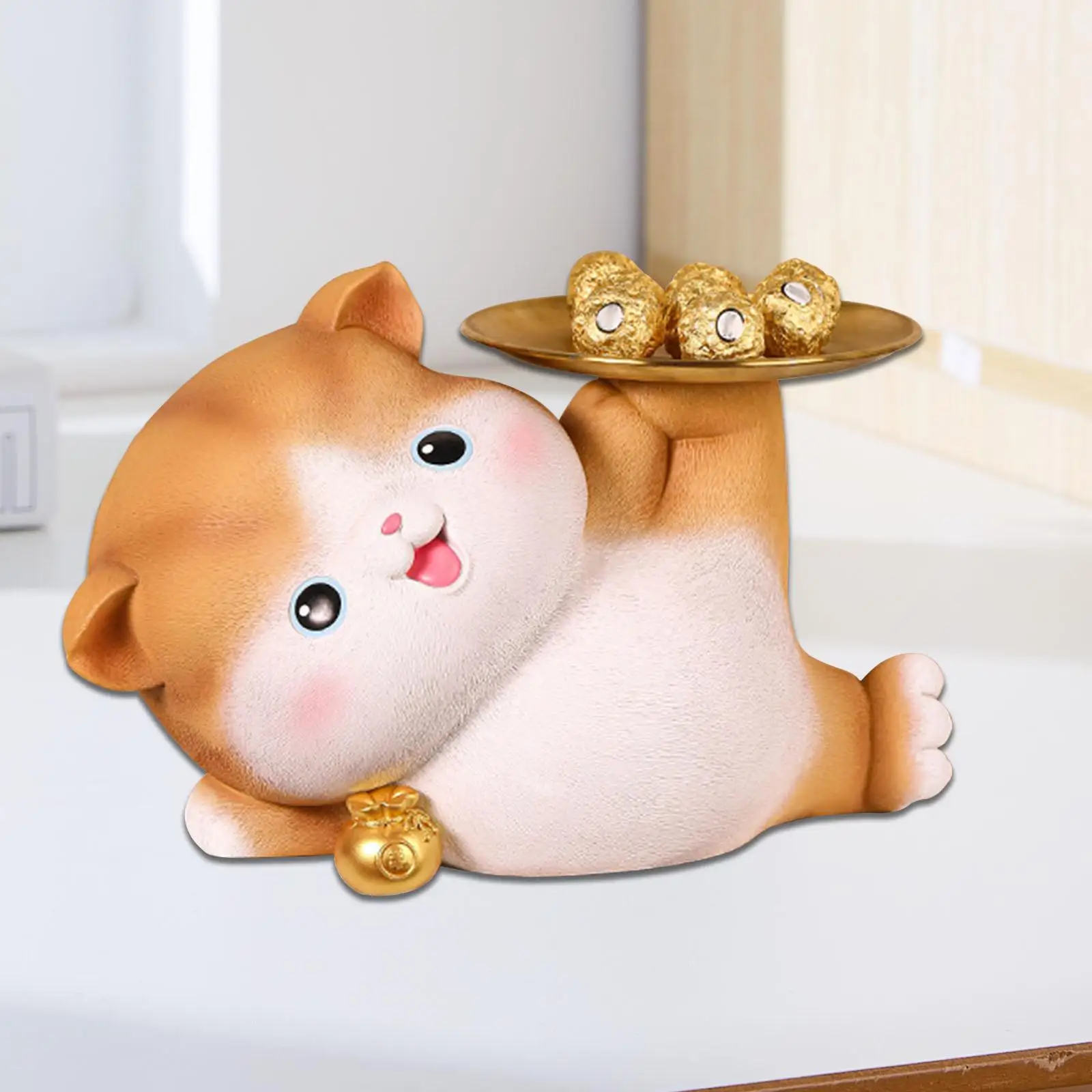 

Lucky Cats Statue Resin Figurine Jewelry Tray for Cabinet Bookshelf Bathroom