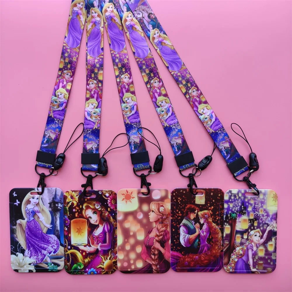 Disney Rapunzel Identification Card Holder lanyards Cartoon Tangled Card Case ID Badge holder Credentials Retractable clip