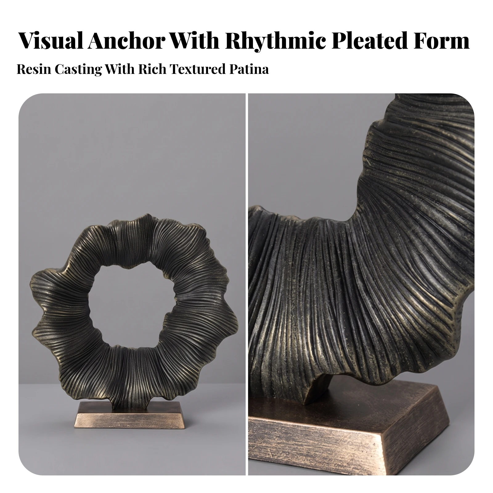 Hollow Circular Statue Antique-Style Ribbed Abstract Statue Abstract Resin Sculpture Decorative Sculpture with Pedestal Base