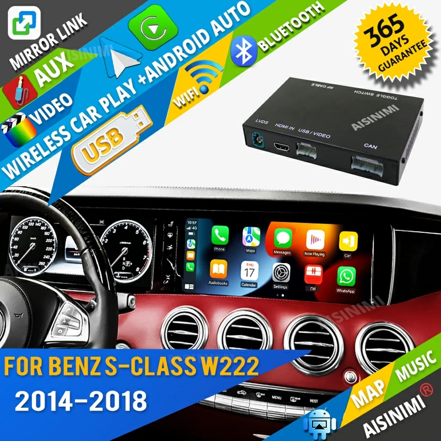 

AISINIMI Wireless Apple Carplay For Benz S-Class W222 2014-2018 Android Auto Module Air play Mirror Link