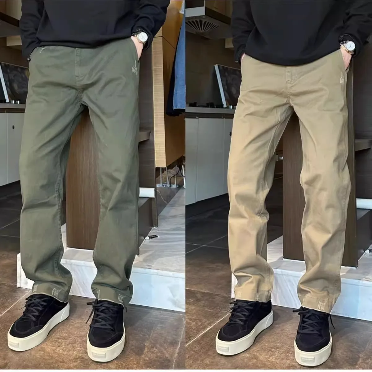 Retro Washed Street Straight Leg Casual Men's Long Pants High Street Trendy Brand Autumn Winter plus Size Comfortable Polyester