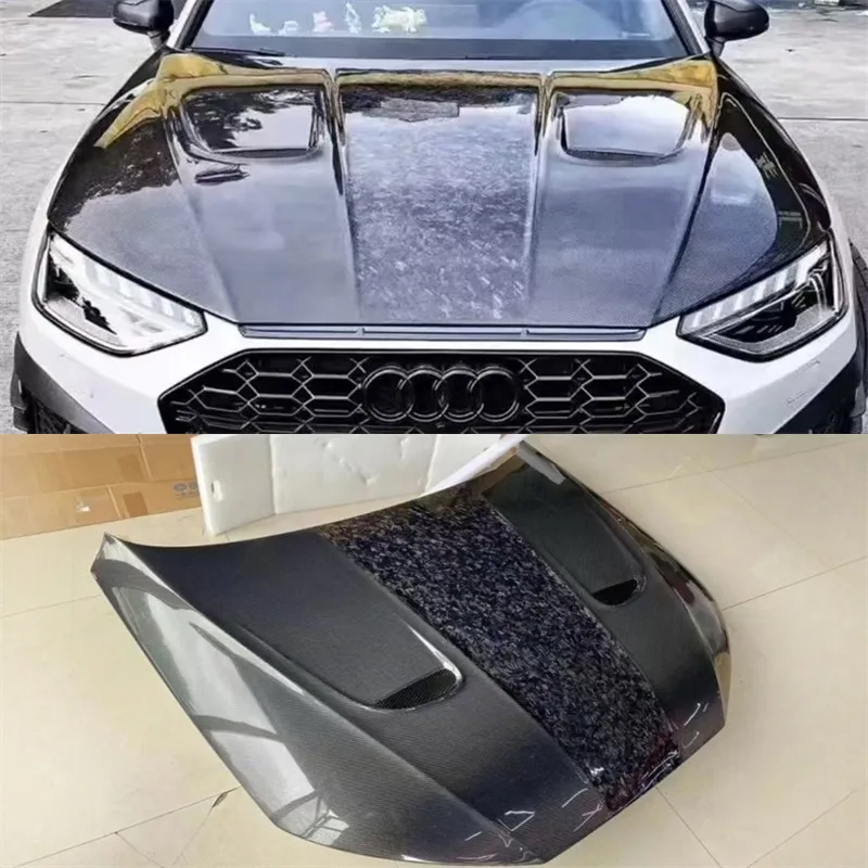 

For Audi A4 S4 RS4 A4L 2017-2023 Real Carbon Fiber Hood Engine Cover Hood Car Headliner Hood Cover Upgrade Auto Parts Kit