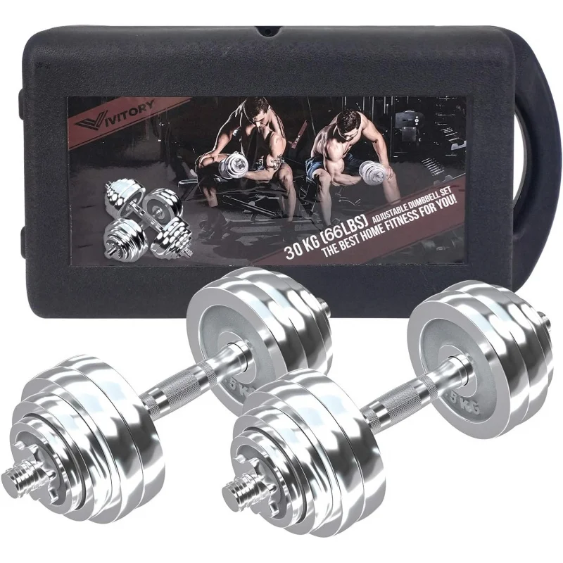 AQVIVITORY Fitness Dumbbells Set,Adjustable Weight Sets up to 11/22/44/66/110 lbs,with Metal Connecting Rod Used As Barbell,Chro