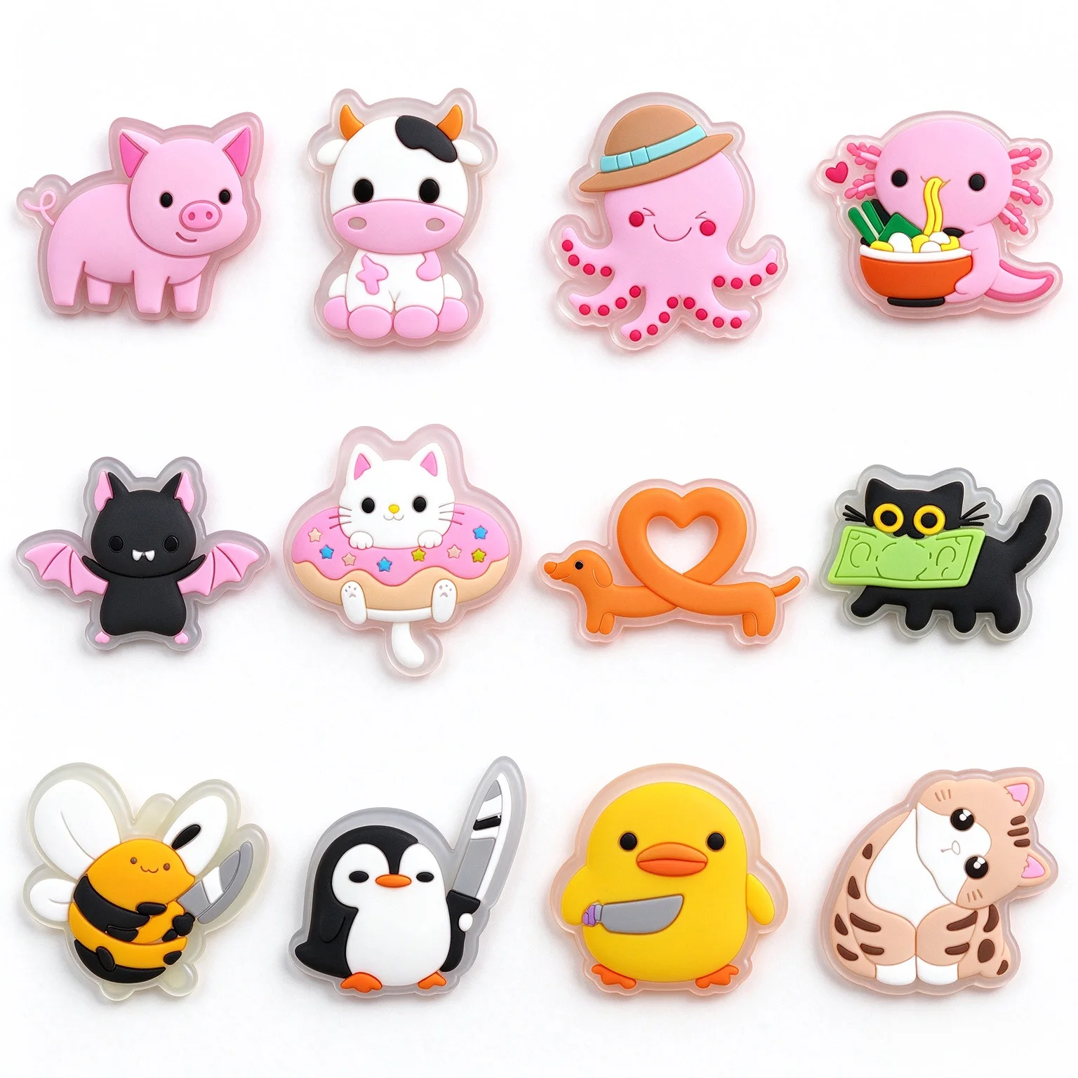 1/20pcs Glowing Animal Cool LED Shoe Charms Set DIY Light-Up Pins for Clogs Accessories Panda Cat Penguin Detachable Buckles