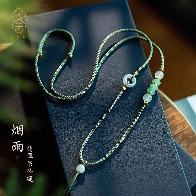 

Highend Hand-woven Necklace Rope Jade Adjustable Neck Hanging Jade Men Diy Safe Buckle Good Lucky Lanyard Women's Luxury Jewelry