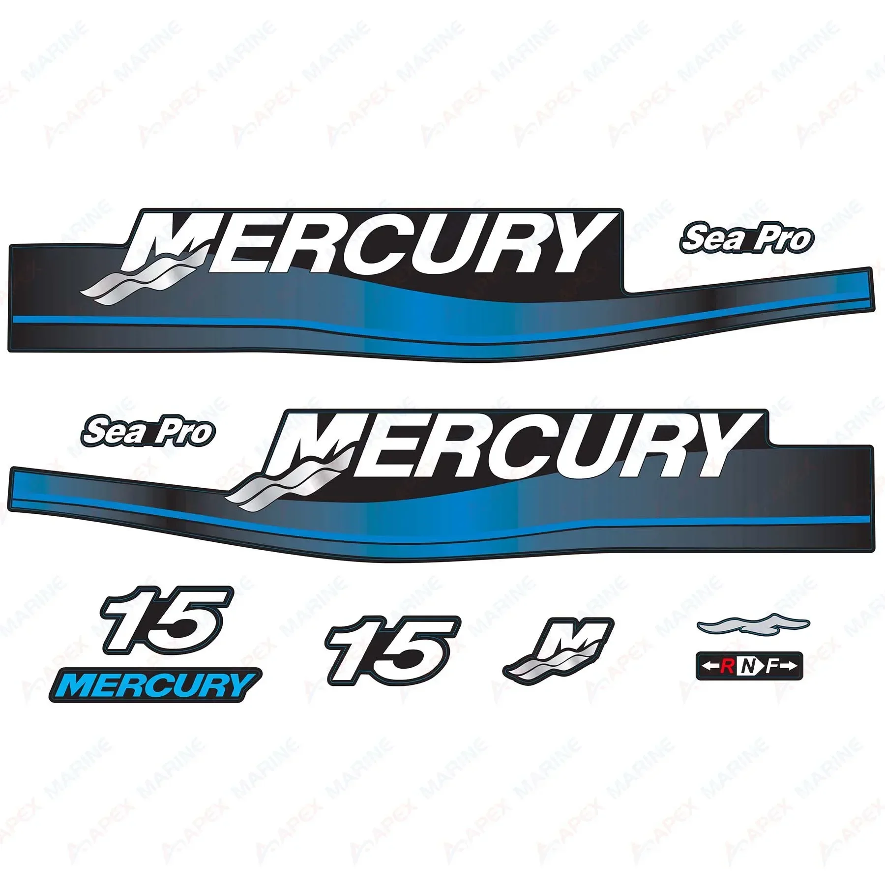 

Decals for Mercury 15HP Two Stroke Sea Pro 1999-2006 Outboard Engine Blue Decal Kit Sticker Set Reproduction 15hp 826305A01