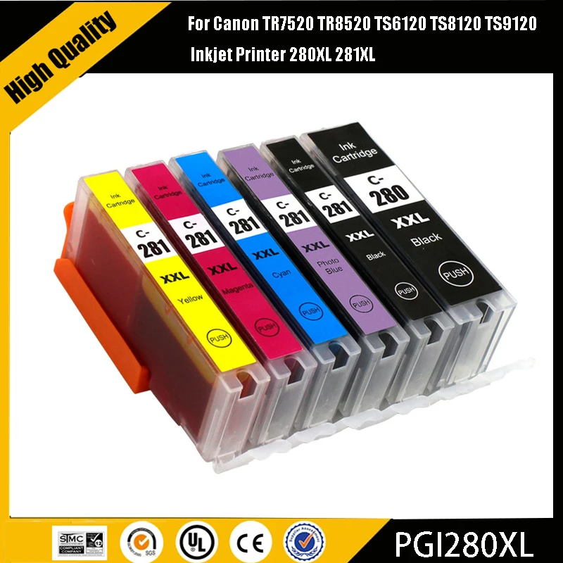 

Compatible PGI280 CLI281 PGI-280 CLI-281 Ink Cartridge For Canon TR7520 TR8520 TS6120 TS8120 TS9120 Inkjet Printer 280XL 281XL