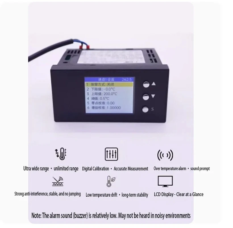 Multi channel temperature display, dual digital thermometer, 2-circuit industrial inspection instrument, PT100 thermistor input