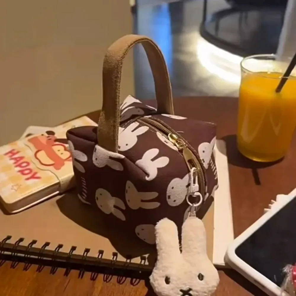 Brown Miffy Printed Canvas Makeup Bag Square Cosmetic Storage Pouch Portable Cute Cartoon Travel Toiletry Organizer Girl Gift - view 6