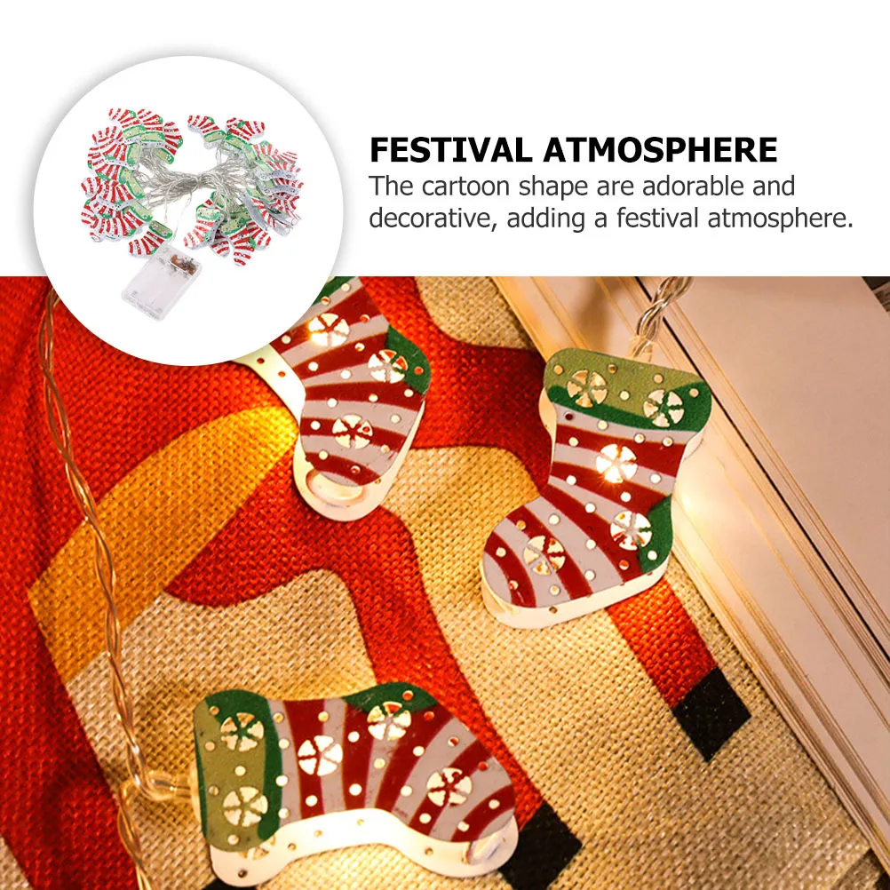

1Set Xmas Lamp String Sock Shaped Christmas Light String Cartoon LED Festival Light Decoration for Office Shop Bar Yard
