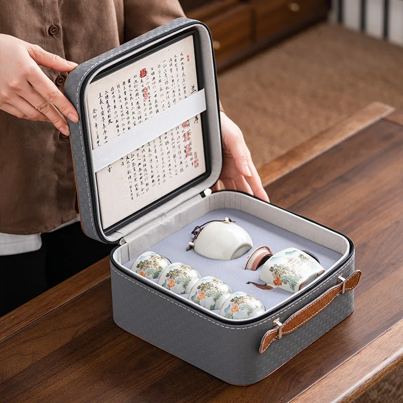 

Ru Kiln Kung Fu Tea Set, Hand-held Teapot, High-end Gift Box Set