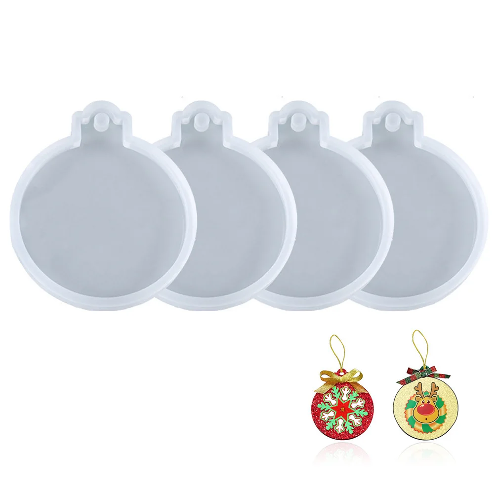 Molde de silicona para manualidades Diy, placa redonda, molde de fundición de epoxi, reutilizable, antiadherente, llavero Flexible, colgante, adorno de Navidad, 4 Uds.