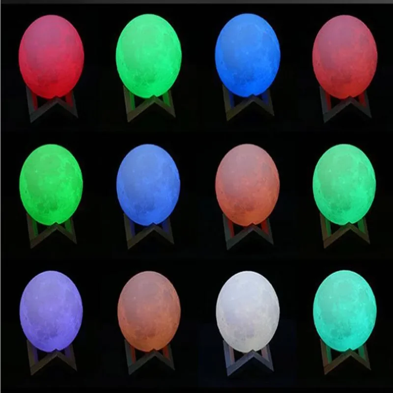3D Print Moon LED Table Lamps USB Chaged Touch/Remote Control LED Night Light 10 Levels Dimmable With 24 Key RGBW Controller