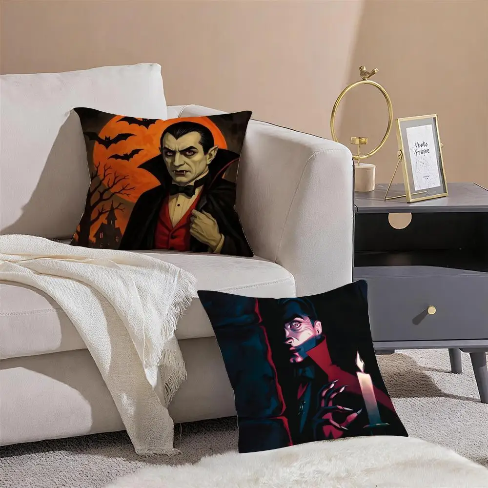 Dracula Cushion Cover Silky Short Plush with Invisible Zipper Dustproof Sofa Pillow Cover for Home Decor