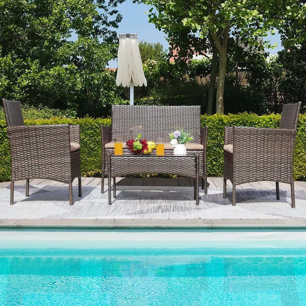 

Polyethylene PE Wicker 4 Person Seating Group With Cushions