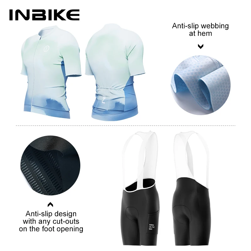 INBIKE Cycling Suit Men\'s Cycling Jersey Bib Shorts Short Sleeve Men\'s Quick Dry Road Cycling Shirt Bibs Clothing with Pockets