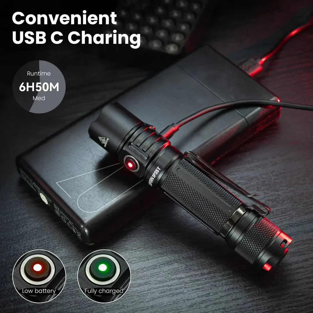 Sofirn SP35T 3800lm التكتيكية 21700 مصباح يدوي قوي LED ضوء USB C الشعلة القابلة لإعادة الشحن مع المزدوج التبديل مؤشر الطاقة ATR