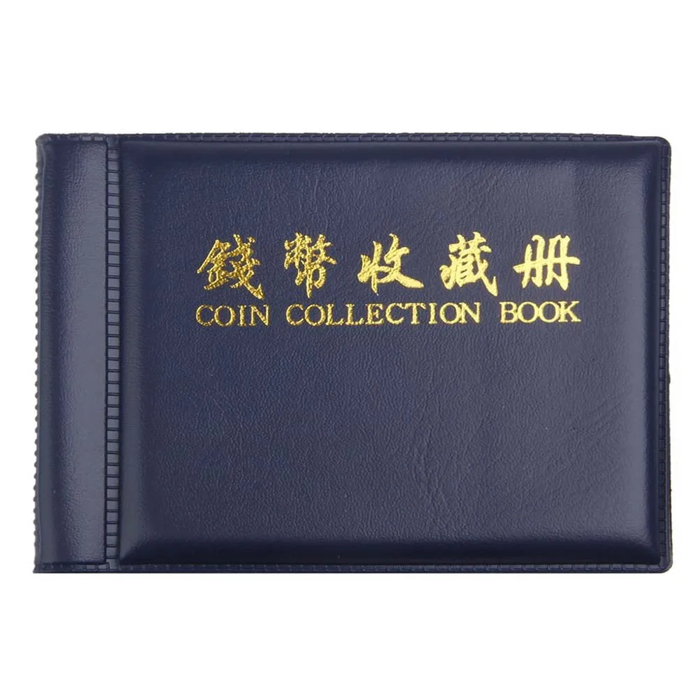 Libro de colección de monedas azul marino de 60 bolsillos, 10 páginas, almacenamiento portátil, exhibición de monedas, fichas, medallones, insignias, coleccionista