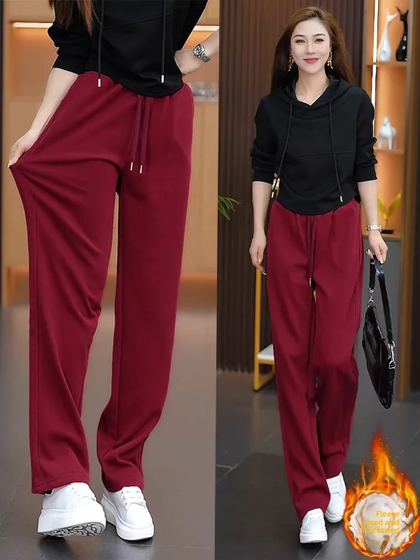 

Женские широкие брюки с высокой талией, свободного кроя, весенне-осенние, утепленные, модные, молодежные, прямые, повседневные, спортивные штаны