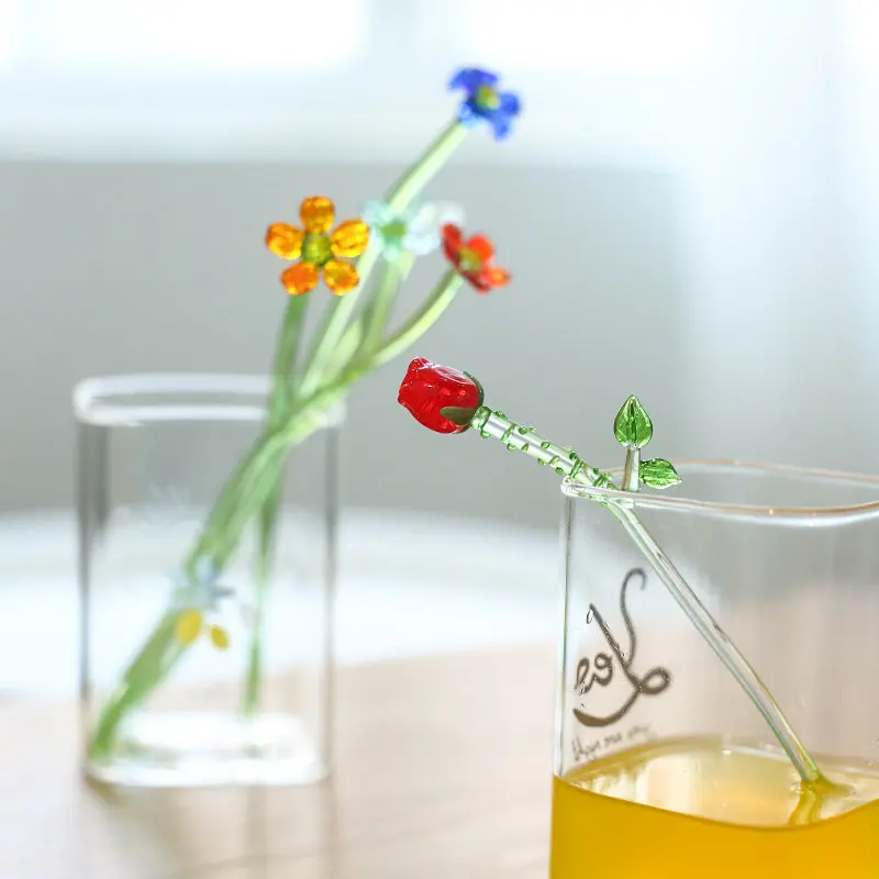 Japanese Style Personalized Small Fresh Handicrafts, Heat-resistant and Antifreeze, Rose Glass Mixing Rod