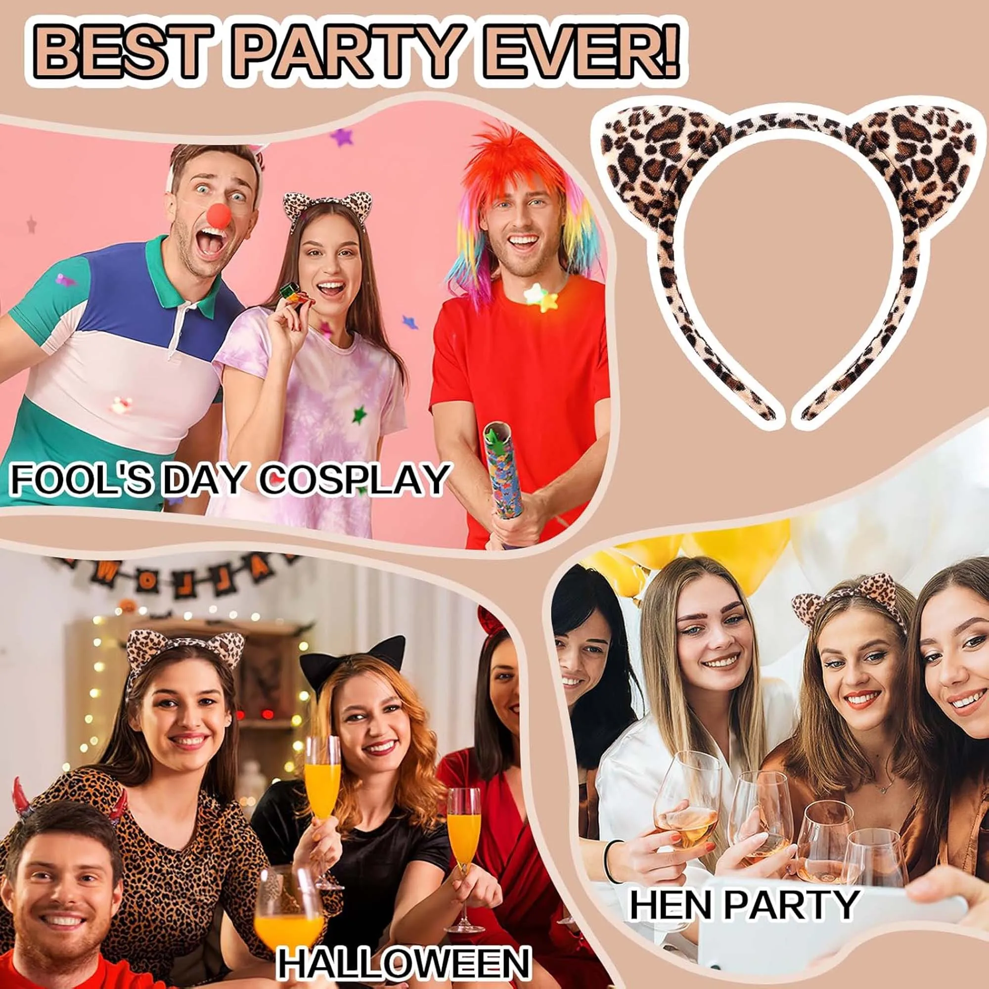 12 قطعة عقال ليوبارد مع آذان القط تأثيري أرانب الحفلات هيرباند المخملية النسيج العصابة هدايا بالجملة للأصدقاء العائلة #5