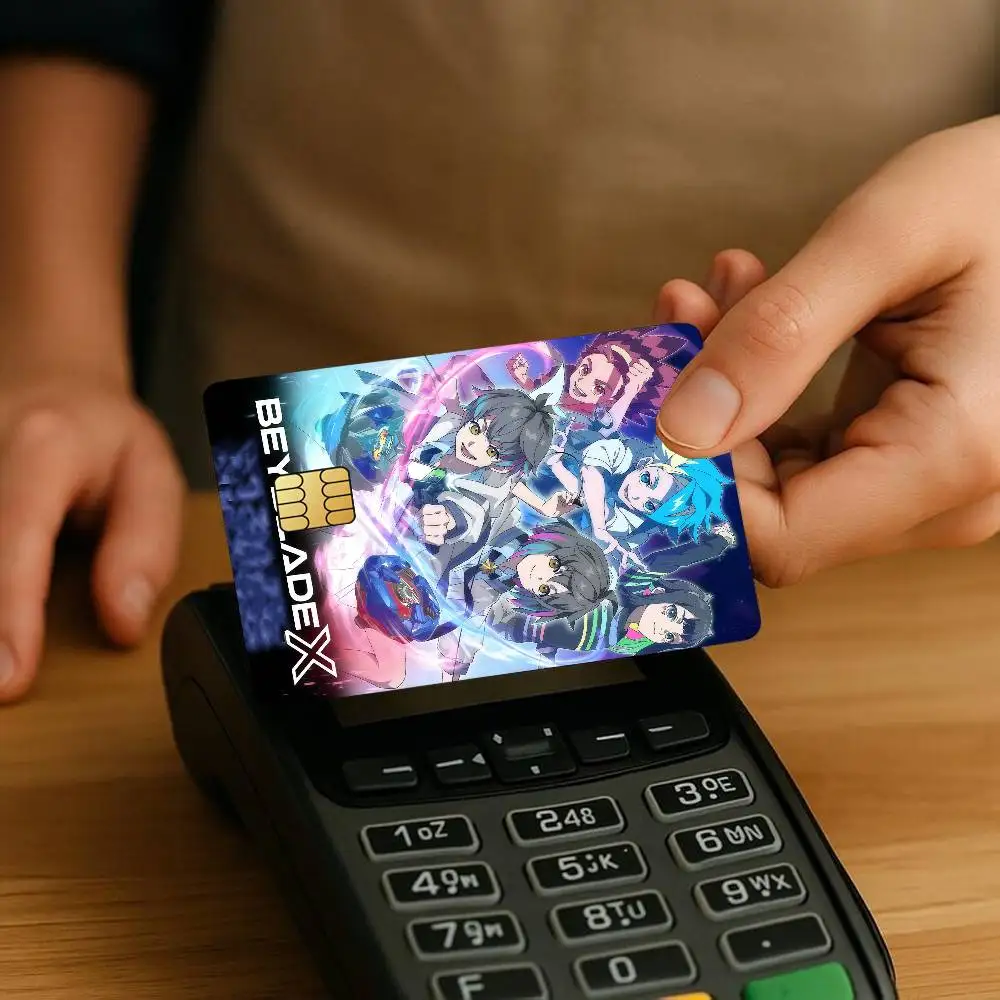Comic B-Beyblade X Credit Card for Bank Debit Decorative Protection 4PCS Anti-scratch Waterproof Stickers Bus Subway Library