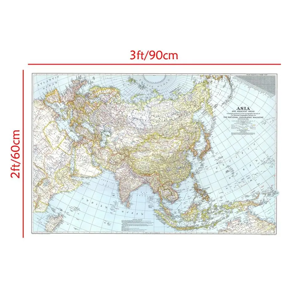 23.6x35.4 cm tela di Canapa Fine Verniciatura A Spruzzo Mappa di Asia E Aree Adiacenti Per Il Salone Della Decorazione Della Parete