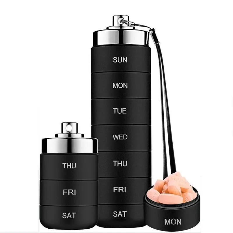 7 Day Pill Organizer Waterproof Travel Pill Box Large Capacity Aluminum Alloy Medicine Container Vitamins Fish Oil Supplements