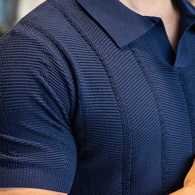 Sommer Business Poloshirt für Herren mit Kragen, Kurzarm, Gestrickt, Einfarbig, Slim Fit, Atmungsaktiv, Schnelltrocknend, Golf T-Shirt – Detail 26