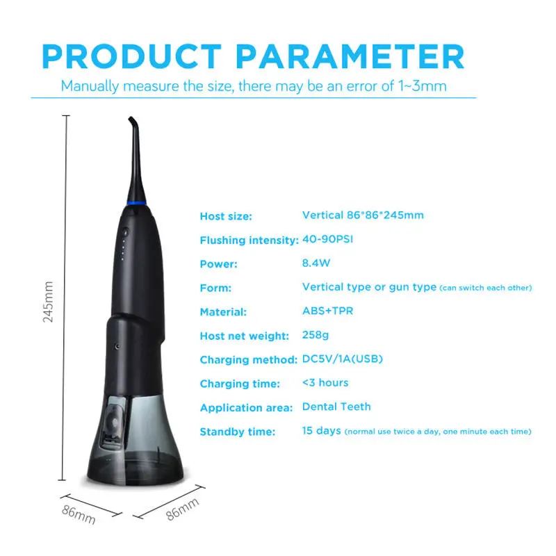 Verbesserte tragbare Wasser flosser ipx7 wiederauf ladbare kabellose Zahn zahns pülung wasserdichte Wasser dusche