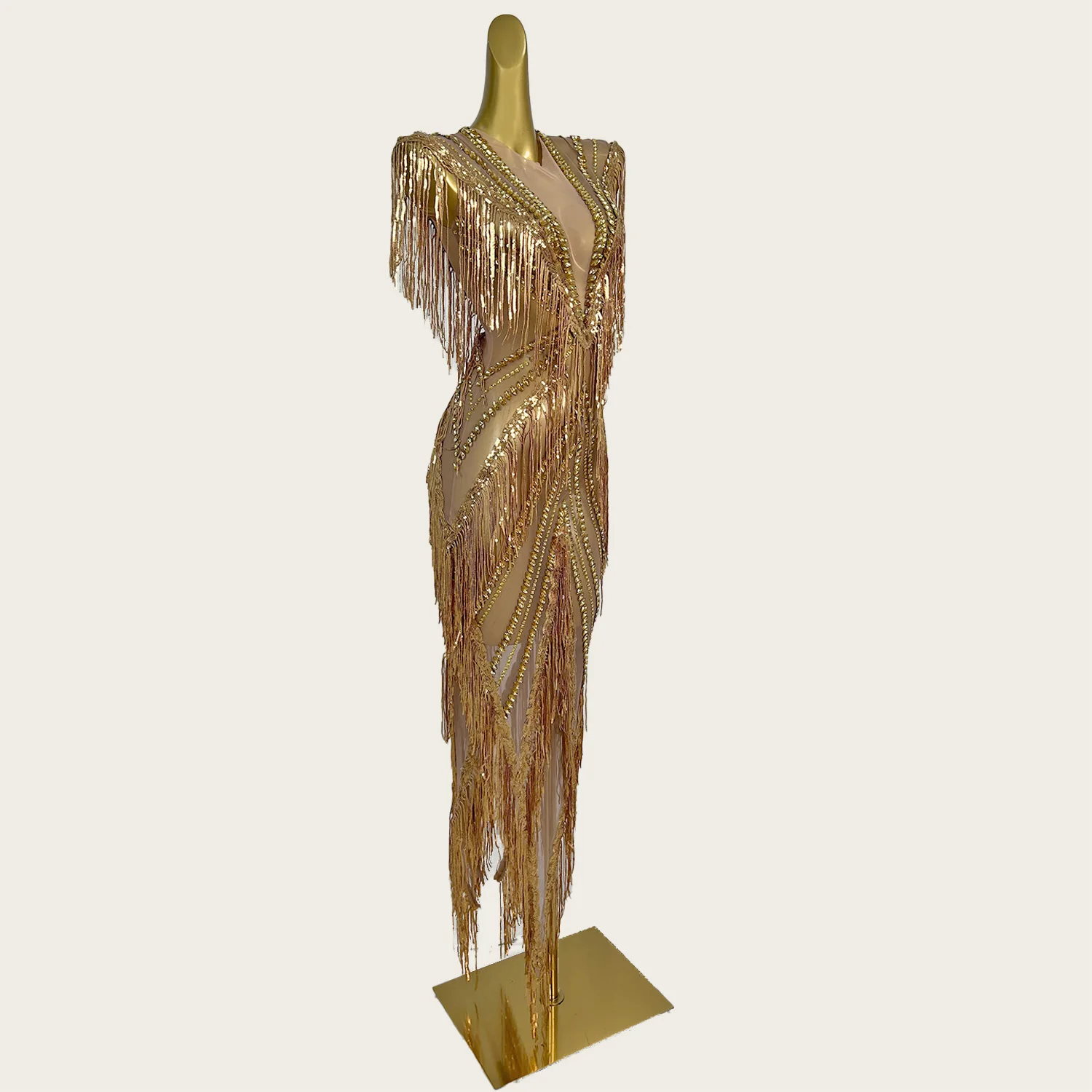 Vestidos largos de malla transparente con borlas y lentejuelas y cristales brillantes, vestido de noche elegante para mujer, traje de fiesta de cumpleaños, Shexian
