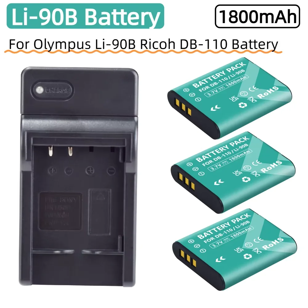 1800mAh Li-90B Battery For Ricoh DB-110 GR III For Olympus Tough TG-5 TG-4  TG-7 TG-6 SH-1 SH-2 SP-100 SH60 SH50,LED Charger