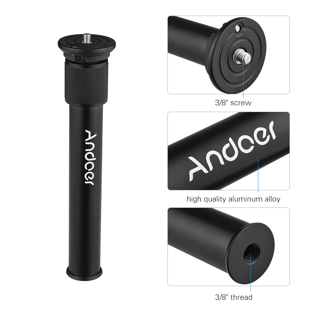 Andoer 2-Section Aluminum Alloy Tripod Center Column Shaft Extension Tube Tripod Center Column Height Adjustable from 19-30cm